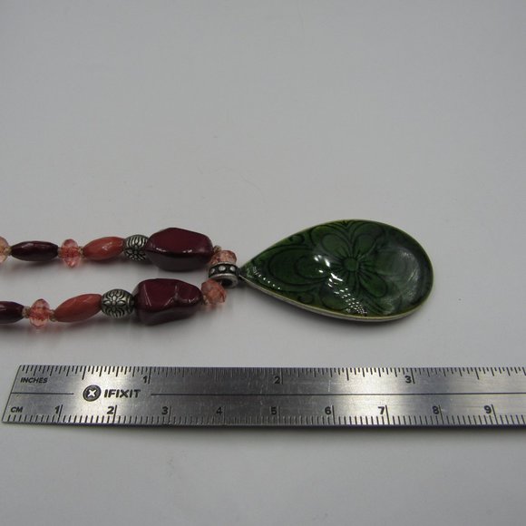 17" Faux Stone Floral Pendant Necklace Vintage - Picture 4 of 5